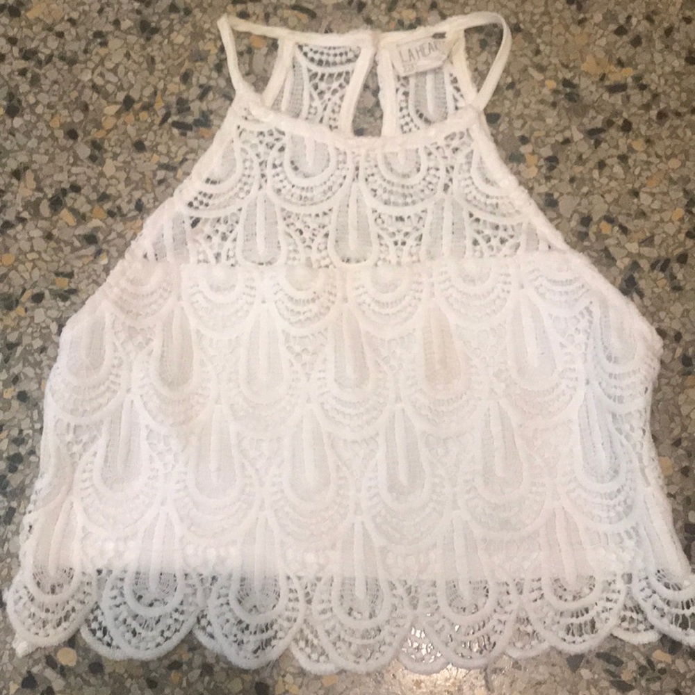 Lace high neck crop top